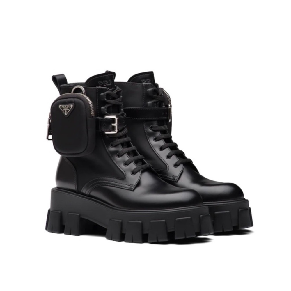 PRADA brushed Rois leather Combat Boot